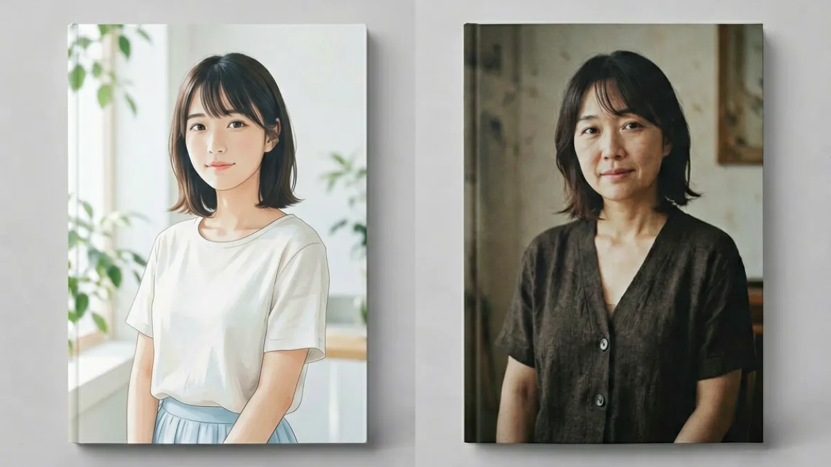 展示白咲舞作品风格与艺术特色的对比图，呈现不同系列作品的视觉差异与主题变化