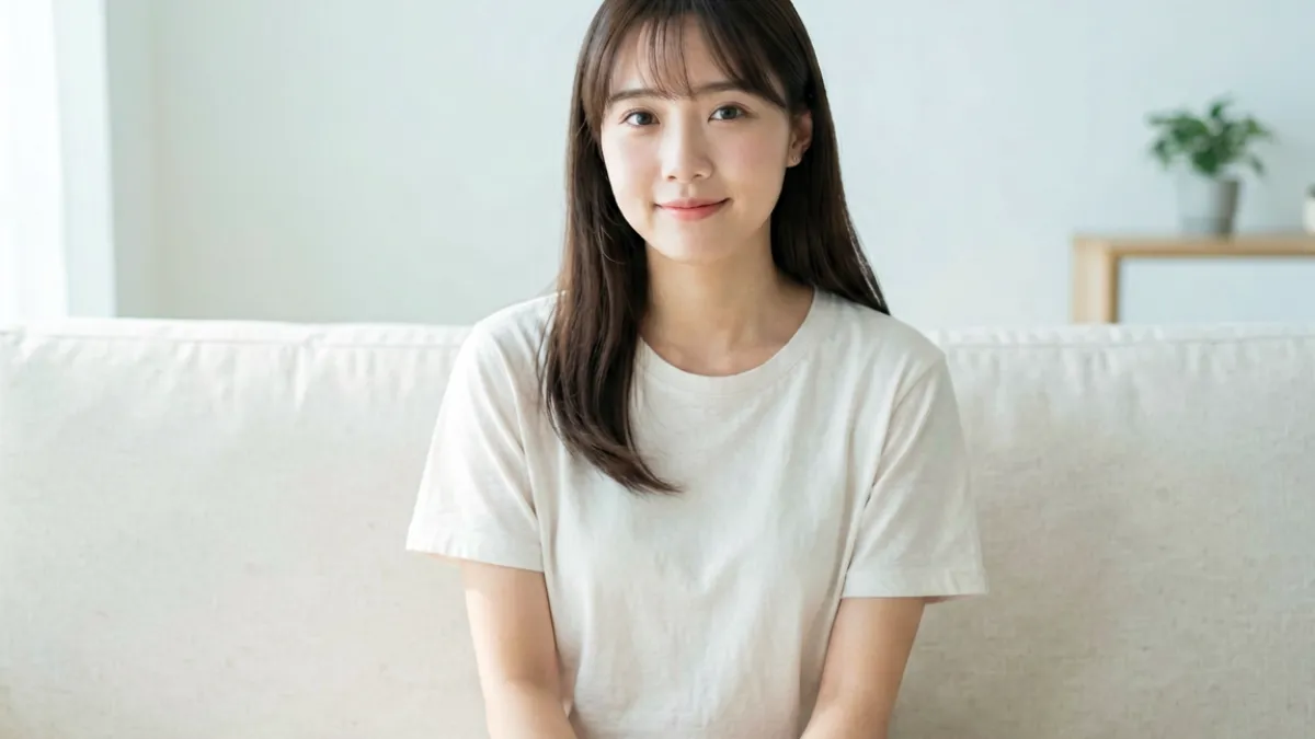 白咲舞身着浅色系服装在室内拍摄，展现出清透温柔的气质与自然放松的镜头状态